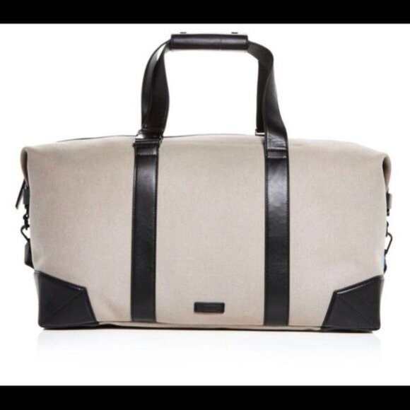 $475 NEW URI MINKOFF Waverley Weekender Taupe Black Bag Travel Canvas Leather - Picture 2 of 10